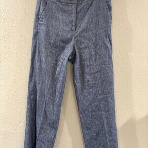Veronica Beard Aubrie Cropped Wide-Leg Pant Blue Linen High-Rise Pant size 2